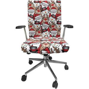 Ambesonne Christmas Office Chair Cover, Colorful Christmas Balls Different Retro Pattern Holiday Celebration, Stretchable Decorative Universal Size High Back Printed Slipcover, Blue Grey Purple Yellow(Pale Brown White and Red)