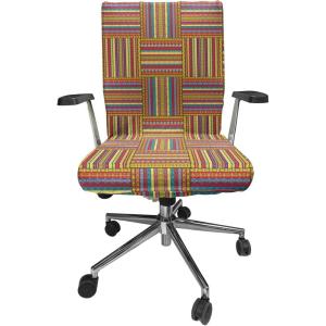 Ambesonne Christmas Office Chair Cover, Colorful Christmas Balls Different Retro Pattern Holiday Celebration, Stretchable Decorative Universal Size High Back Printed Slipcover, Blue Grey Purple Yellow(Yellow Red)