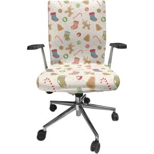 Ambesonne Christmas Office Chair Cover, Traditional Sweets Party Gingerbread Cookies Lollipop Candies Socks, Stretchable Decorative Universal Size High Back Printed Slipcover, Pale Coffee Green Red