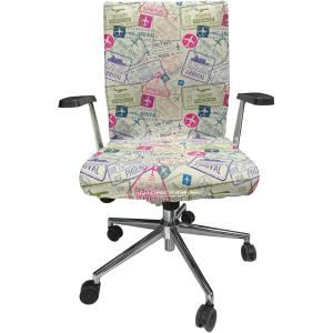 Ambesonne Christmas Office Chair Slipcover, Vivid of Joyous Holiday Celebration Jumping Dancing Cheery Cartoon for Yule, Protective Stretch Decorative Fabric Cover, Standard Size, Green Red(Eggshell Pink)