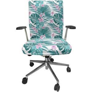 Ambesonne Christmas Office Chair Slipcover, Vivid of Joyous Holiday Celebration Jumping Dancing Cheery Cartoon for Yule, Protective Stretch Decorative Fabric Cover, Standard Size, Green Red(Teal Purple)