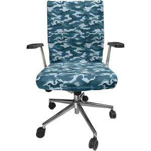 Ambesonne Christmas Office Chair Slipcover, Vivid of Joyous Holiday Celebration Jumping Dancing Cheery Cartoon for Yule, Protective Stretch Decorative Fabric Cover, Standard Size, Green Red(Slate Blue)