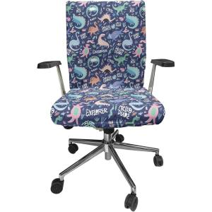 Ambesonne Christmas Office Chair Slipcover, Vivid of Joyous Holiday Celebration Jumping Dancing Cheery Cartoon for Yule, Protective Stretch Decorative Fabric Cover, Standard Size, Green Red(Dark Indigo Soft Blue Blush)