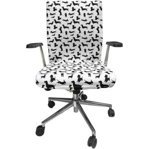 Ambesonne Christmas Office Chair Slipcover, Vivid of Joyous Holiday Celebration Jumping Dancing Cheery Cartoon for Yule, Protective Stretch Decorative Fabric Cover, Standard Size, Green Red(Black and White)