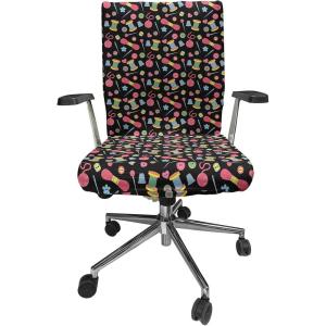 Ambesonne Christmas Office Chair Slipcover, Vivid of Joyous Holiday Celebration Jumping Dancing Cheery Cartoon for Yule, Protective Stretch Decorative Fabric Cover, Standard Size, Green Red(Multicolor Pink)