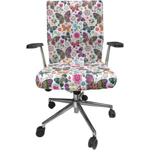 Ambesonne Christmas Office Chair Slipcover, Vivid of Joyous Holiday Celebration Jumping Dancing Cheery Cartoon for Yule, Protective Stretch Decorative Fabric Cover, Standard Size, Green Red(White Pink)