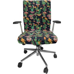 Ambesonne Christmas Office Chair Slipcover, Vivid of Joyous Holiday Celebration Jumping Dancing Cheery Cartoon for Yule, Protective Stretch Decorative Fabric Cover, Standard Size, Green Red(Black Grey)