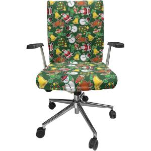 Ambesonne Christmas Office Chair Slipcover, Vivid of Joyous Holiday Celebration Jumping Dancing Cheery Cartoon for Yule, Protective Stretch Decorative Fabric Cover, Standard Size, Green Red(Green Red)