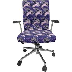Ambesonne Christmas Office Chair Slipcover, Vivid of Joyous Holiday Celebration Jumping Dancing Cheery Cartoon for Yule, Protective Stretch Decorative Fabric Cover, Standard Size, Green Red(Lilac Indigo)