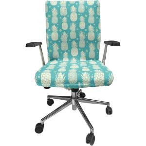 Ambesonne Christmas Office Chair Slipcover, Vivid of Joyous Holiday Celebration Jumping Dancing Cheery Cartoon for Yule, Protective Stretch Decorative Fabric Cover, Standard Size, Green Red(Yellow Turquoise)