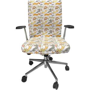Ambesonne Christmas Office Chair Slipcover, Vivid of Joyous Holiday Celebration Jumping Dancing Cheery Cartoon for Yule, Protective Stretch Decorative Fabric Cover, Standard Size, Green Red(Coffee Brown)