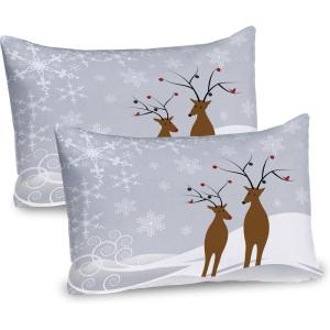 Ambesonne Christmas Pillow Sham, Funny Christmas Santa Claus and Reindeer Peeking Cartoon Style Humor, Decorative Standard Queen Size Printed Pillowcase, 30″ X 20″, Vermilion Caramel White(Grey White)