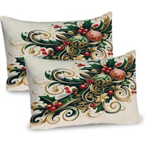 Ambesonne Christmas Pillow Sham, Funny Christmas Santa Claus and Reindeer Peeking Cartoon Style Humor, Decorative Standard Queen Size Printed Pillowcase, 30″ X 20″, Vermilion Caramel White(Beige Green and Vermilion)