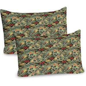 Ambesonne Christmas Pillow Sham, Funny Christmas Santa Claus and Reindeer Peeking Cartoon Style Humor, Decorative Standard Queen Size Printed Pillowcase, 30″ X 20″, Vermilion Caramel White(Pale Green Dark Coral)