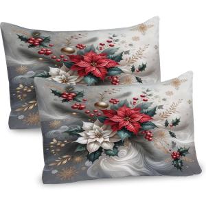Ambesonne Christmas Pillow Sham, Funny Christmas Santa Claus and Reindeer Peeking Cartoon Style Humor, Decorative Standard Queen Size Printed Pillowcase, 30″ X 20″, Vermilion Caramel White(Slate Blue and Dark Coral)