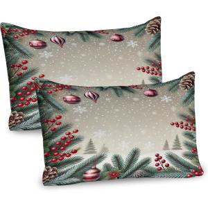 Ambesonne Christmas Pillow Sham, Funny Christmas Santa Claus and Reindeer Peeking Cartoon Style Humor, Decorative Standard Queen Size Printed Pillowcase, 30″ X 20″, Vermilion Caramel White(Ruby Khaki Cadet Blue)