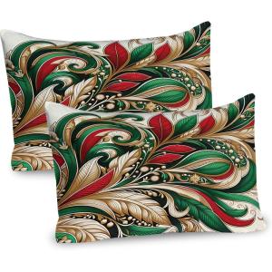 Ambesonne Christmas Pillow Sham, Funny Christmas Santa Claus and Reindeer Peeking Cartoon Style Humor, Decorative Standard Queen Size Printed Pillowcase, 30″ X 20″, Vermilion Caramel White(Green Ecru Vermilion)