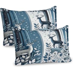 Ambesonne Christmas Pillow Sham, Funny Christmas Santa Claus and Reindeer Peeking Cartoon Style Humor, Decorative Standard Queen Size Printed Pillowcase, 30″ X 20″, Vermilion Caramel White(Slate Blue and Dark Grey)