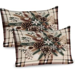 Ambesonne Christmas Pillow Sham, Funny Christmas Santa Claus and Reindeer Peeking Cartoon Style Humor, Decorative Standard Queen Size Printed Pillowcase, 30″ X 20″, Vermilion Caramel White(Cocoa Brown Sage Green)