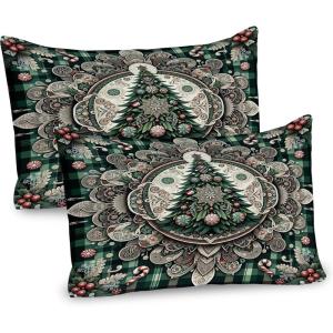 Ambesonne Christmas Pillow Sham, Funny Christmas Santa Claus and Reindeer Peeking Cartoon Style Humor, Decorative Standard Queen Size Printed Pillowcase, 30″ X 20″, Vermilion Caramel White(Hunter Green Grey Coral)