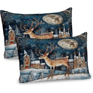 Ambesonne Christmas Pillow Sham, Funny Christmas Santa Claus and Reindeer Peeking Cartoon Style Humor, Decorative Standard Queen Size Printed Pillowcase, 30″ X 20″, Vermilion Caramel White(Cocoa Dark Slate Blue)