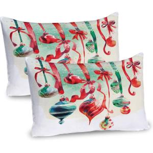 Ambesonne Christmas Pillow Sham, Funny Christmas Santa Claus and Reindeer Peeking Cartoon Style Humor, Decorative Standard Queen Size Printed Pillowcase, 30″ X 20″, Vermilion Caramel White(Dark Coral Green Blue)