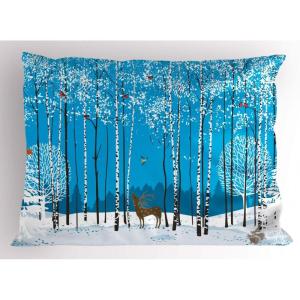 Ambesonne Christmas Pillow Sham Set of 2, Holiday Season Office Design Tree Celebration Snowflakes Celebration, Quality Microfiber Bedding Item for All Seasons, 30″ x 20″, White Green Red(Deep Sky Blue)