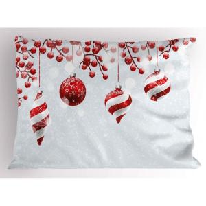 Ambesonne Christmas Pillow Sham Set of 2, Holiday Season Office Design Tree Celebration Snowflakes Celebration, Quality Microfiber Bedding Item for All Seasons, 30″ x 20″, White Green Red(Red White)