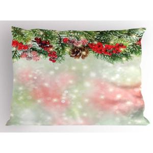 Ambesonne Christmas Pillow Sham Set of 2, Holiday Season Office Design Tree Celebration Snowflakes Celebration, Quality Microfiber Bedding Item for All Seasons, 30″ x 20″, White Green Red(Red Green Brown)