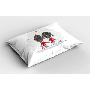 Ambesonne Christmas Pillow Sham Set of 2, Holiday Season Office Design Tree Celebration Snowflakes Celebration, Quality Microfiber Bedding Item for All Seasons, 30″ x 20″, White Green Red(Scarlet Cocoa Grey)