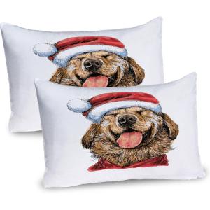 Ambesonne Christmas Pillow Sham Set of 2, Holiday Season Office Design Tree Celebration Snowflakes Celebration, Quality Microfiber Bedding Item for All Seasons, 30″ x 20″, White Green Red(Coral Caramel)