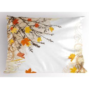Ambesonne Christmas Pillow Sham Set of 2, Holiday Season Office Design Tree Celebration Snowflakes Celebration, Quality Microfiber Bedding Item for All Seasons, 30″ x 20″, White Green Red(Tan Yellow)