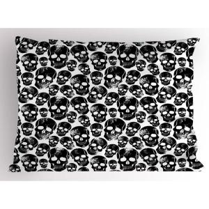 Ambesonne Christmas Pillow Sham Set of 2, Holiday Season Office Design Tree Celebration Snowflakes Celebration, Quality Microfiber Bedding Item for All Seasons, 30″ x 20″, White Green Red(Black White)