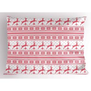 Ambesonne Christmas Pillow Sham Set of 2, Holiday Season Office Design Tree Celebration Snowflakes Celebration, Quality Microfiber Bedding Item for All Seasons, 30″ x 20″, White Green Red(White Coral)