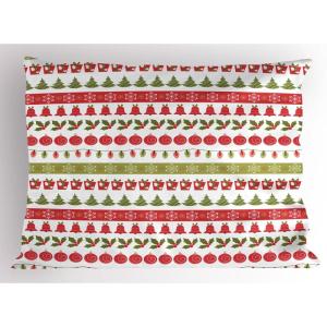 Ambesonne Christmas Pillow Sham Set of 2, Holiday Season Office Design Tree Celebration Snowflakes Celebration, Quality Microfiber Bedding Item for All Seasons, 30″ x 20″, White Green Red(Fern Green Dark Coral)