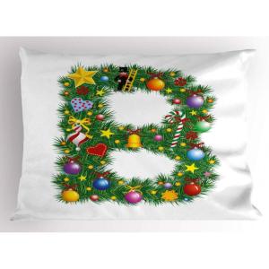 Ambesonne Christmas Pillow Sham Set of 2, Holiday Season Office Design Tree Celebration Snowflakes Celebration, Quality Microfiber Bedding Item for All Seasons, 30″ x 20″, White Green Red(Green Orange)