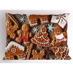 Ambesonne Christmas Pillow Sham Set of 2, Holiday Season Office Design Tree Celebration Snowflakes Celebration, Quality Microfiber Bedding Item for All Seasons, 30″ x 20″, White Green Red(Umber Pale Brown White)