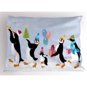 Ambesonne Christmas Pillow Sham Set of 2, Holiday Season Office Design Tree Celebration Snowflakes Celebration, Quality Microfiber Bedding Item for All Seasons, 30″ x 20″, White Green Red(Pale Ceil Blue)