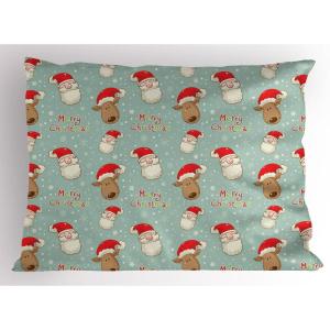 Ambesonne Christmas Pillow Sham Set of 2, Holiday Season Office Design Tree Celebration Snowflakes Celebration, Quality Microfiber Bedding Item for All Seasons, 30″ x 20″, White Green Red(Pale Seafoam)