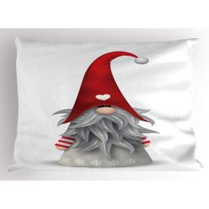 Ambesonne Christmas Pillow Sham Set of 2, Holiday Season Office Design Tree Celebration Snowflakes Celebration, Quality Microfiber Bedding Item for All Seasons, 30″ x 20″, White Green Red(Ruby Pale Grey)