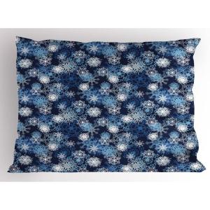 Ambesonne Christmas Pillow Sham Set of 2, Holiday Season Office Design Tree Celebration Snowflakes Celebration, Quality Microfiber Bedding Item for All Seasons, 30″ x 20″, White Green Red(Pale Blue)