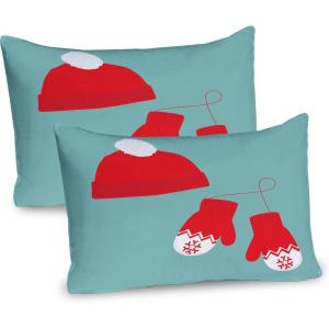 Ambesonne Christmas Pillow Sham Set of 2, Holiday Season Office Design Tree Celebration Snowflakes Celebration, Quality Microfiber Bedding Item for All Seasons, 30″ x 20″, White Green Red(Vermilion Seafoam)