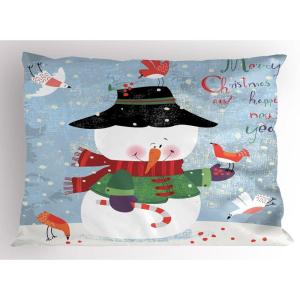 Ambesonne Christmas Pillow Sham Set of 2, Holiday Season Office Design Tree Celebration Snowflakes Celebration, Quality Microfiber Bedding Item for All Seasons, 30″ x 20″, White Green Red(Pale Blue Grey)