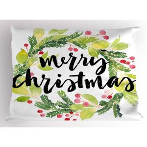 Ambesonne Christmas Pillow Sham Set of 2, Holiday Season Office Design Tree Celebration Snowflakes Celebration, Quality Microfiber Bedding Item for All Seasons, 30″ x 20″, White Green Red(Black Green White)