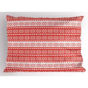 Ambesonne Christmas Pillow Sham Set of 2, Holiday Season Office Design Tree Celebration Snowflakes Celebration, Quality Microfiber Bedding Item for All Seasons, 30″ x 20″, White Green Red(White Vermilion)