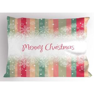 Ambesonne Christmas Pillow Sham, Snowy Winter Tree Branches Berries Bullfinch Birds Snowman Hat, Decorative Standard Size Printed Pillowcase, 26″ X 20″, Almond Green Orange(Seafoam Pink)