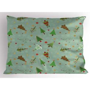 Ambesonne Christmas Pillow Sham, Snowy Winter Tree Branches Berries Bullfinch Birds Snowman Hat, Decorative Standard Size Printed Pillowcase, 26″ X 20″, Almond Green Orange(Almond Green)