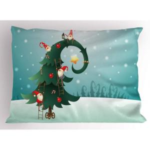 Ambesonne Christmas Pillow Sham, Snowy Winter Tree Branches Berries Bullfinch Birds Snowman Hat, Decorative Standard Size Printed Pillowcase, 26″ X 20″, Almond Green Orange(Pale Turquoise Multicolor)