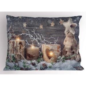Ambesonne Christmas Pillow Sham, Snowy Winter Tree Branches Berries Bullfinch Birds Snowman Hat, Decorative Standard Size Printed Pillowcase, 26″ X 20″, Almond Green Orange(Khaki Grey)