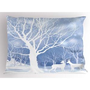 Ambesonne Christmas Pillow Sham, Snowy Winter Tree Branches Berries Bullfinch Birds Snowman Hat, Decorative Standard Size Printed Pillowcase, 26″ X 20″, Almond Green Orange(White Blue)